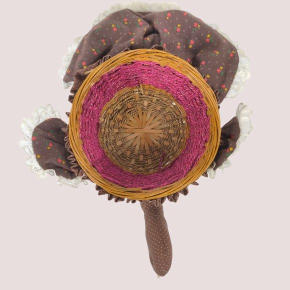 Vintage 1970s Chicken Baskets 3 Turkey Chick Calico Floral Wicker Lace Quilting - Picture 3 of 16